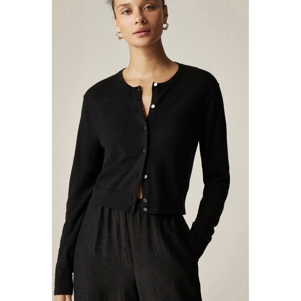 J.Crew Cashmere Black Cardigan New With Imperfections BZ400 Featherweight XS
